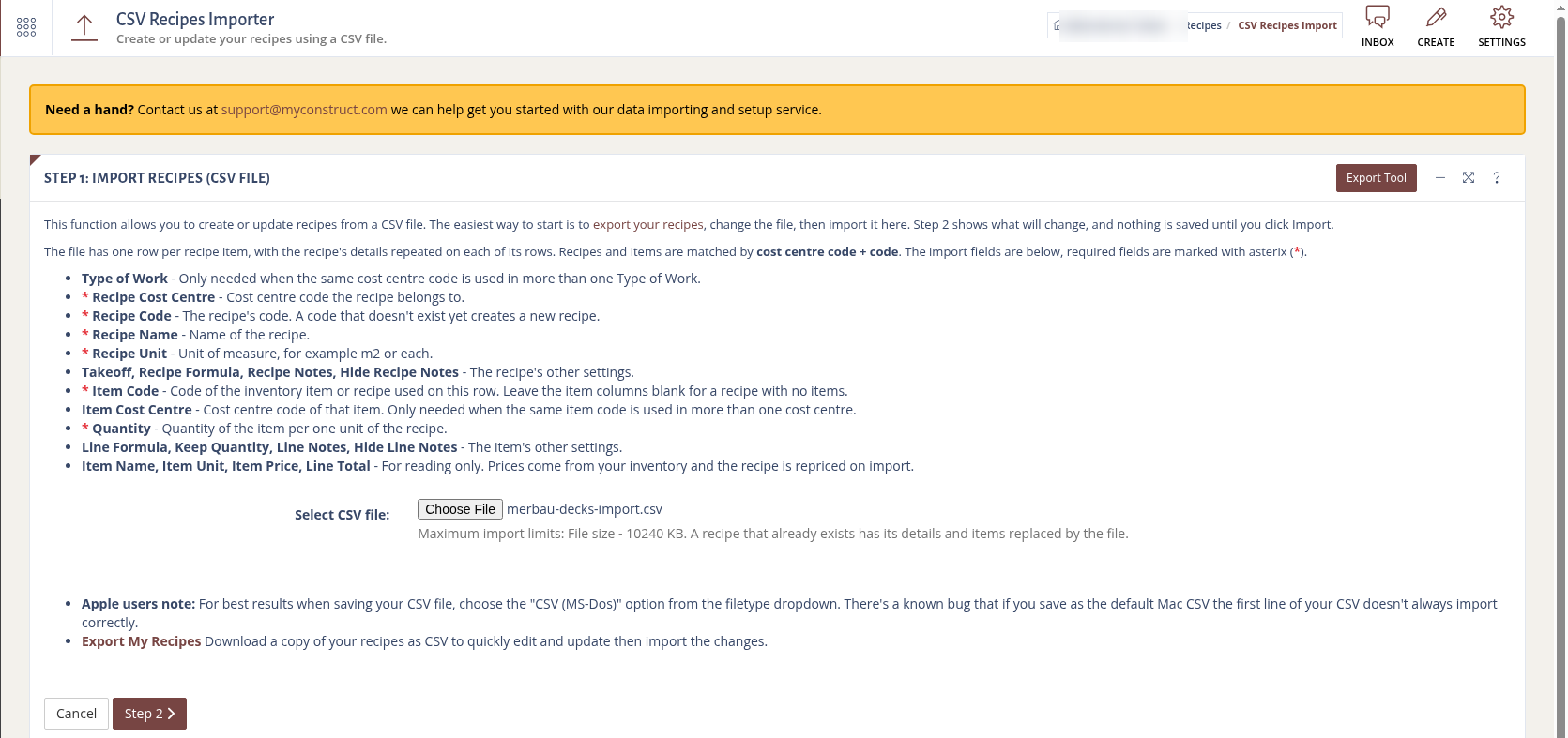 Step 1: Import Recipes (CSV File).
