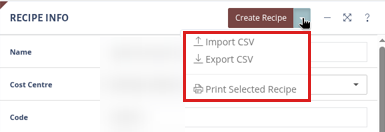 The Create Recipe ▾ menu.